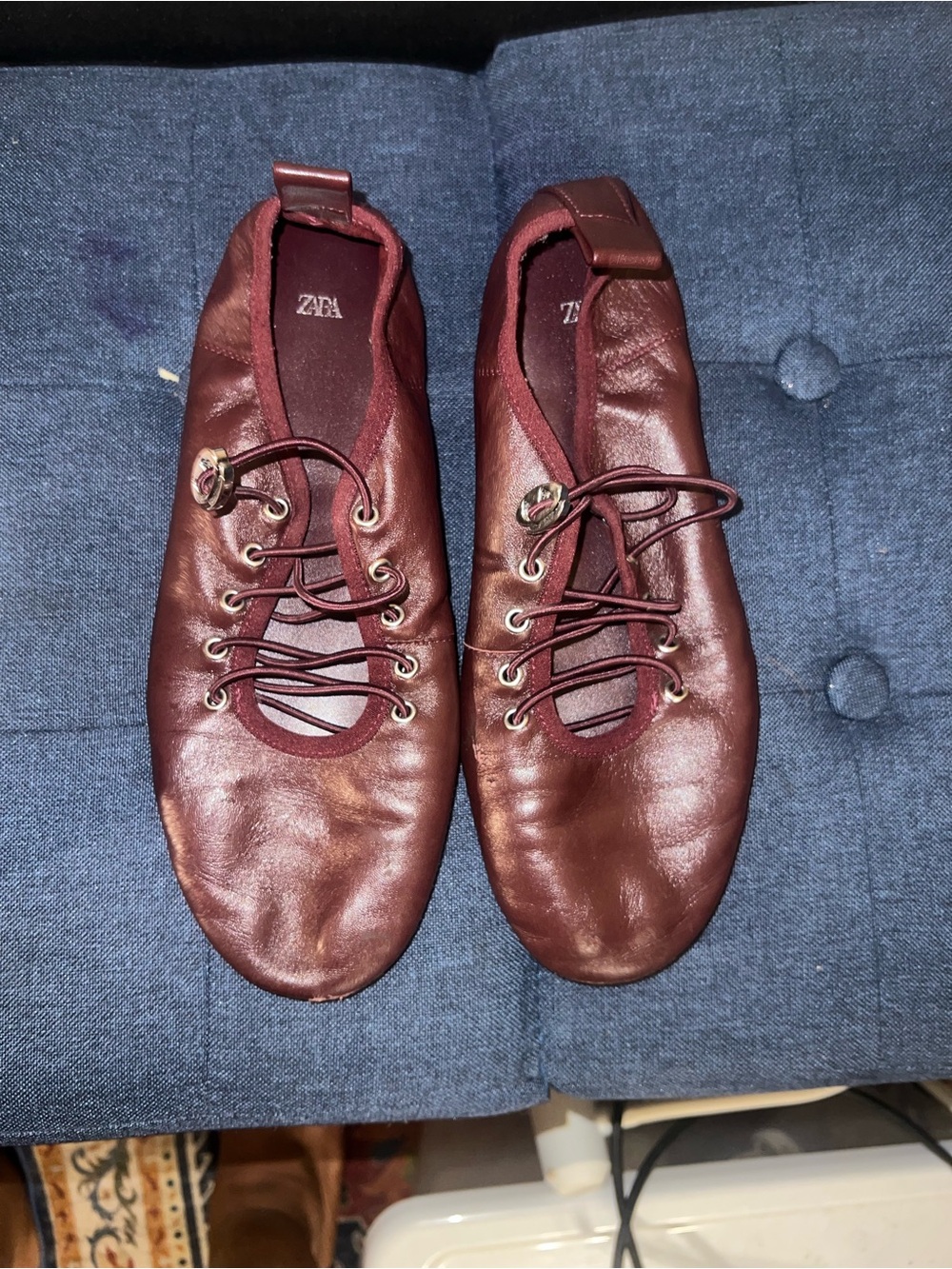 Zara Men’s Burgundy Leather Slip-On Lace-Up Loafers